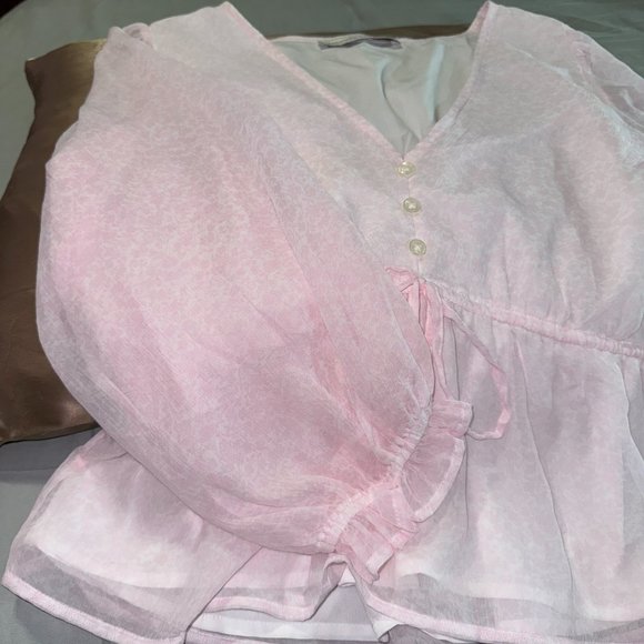 ABERCROMBIE&FITCH PINK LIGHTWEIGHT SZ MEDIUM TOP DRAWSTRING WAIST TOP LINED TOP - Picture 6 of 11